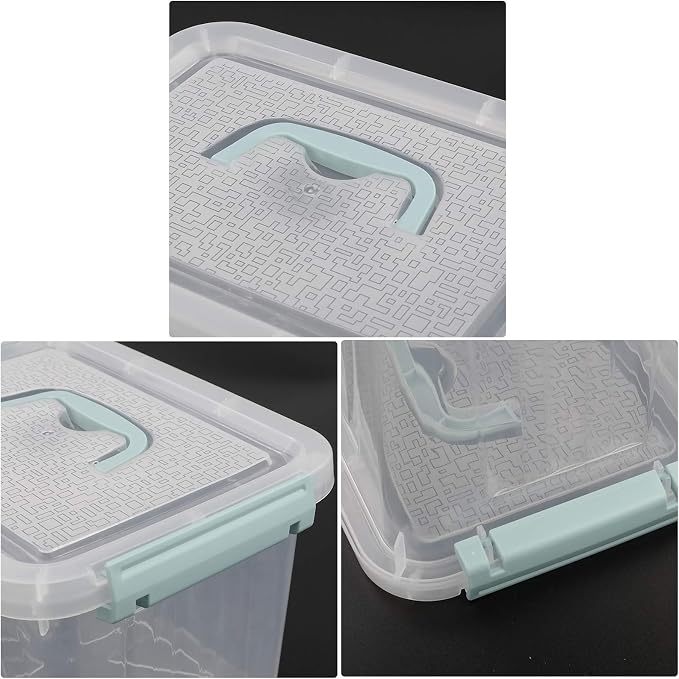 Gloreen 6 Packs 6 Quart Clear Lidded Storage Bins, Plastic Latching Container Box with Handle