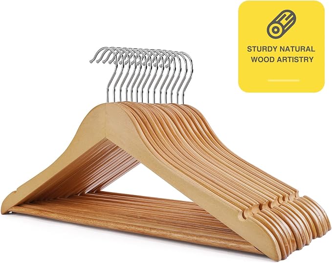 Wooden Hangers 30 Pack,Clothes Hanger for Daily Used,Smooth Finish Wood Hangers with Precisely Cut Notches,Coat Hangers, Heavy Duty Hanger for Shirt Suit Dress (Natural)