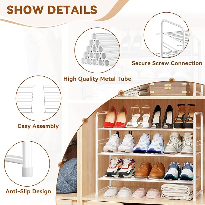 Simple Shoe Rack, 3 Tier Heavy Duty Metal Shoe Shelf 27 Inch Wide, White