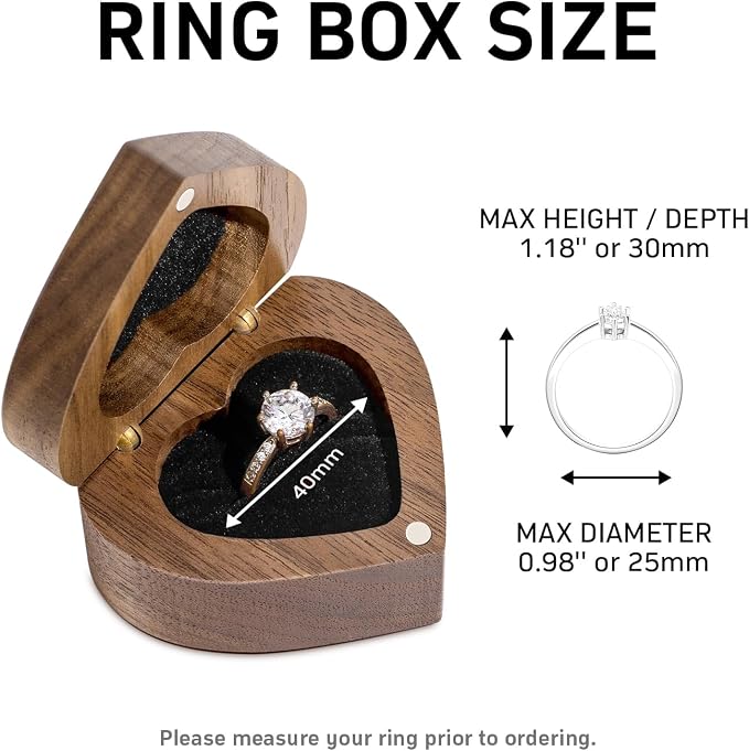 Engagement Proposal Ring Box Secret Slim Engraved Wooden Heart Case | Engrave"A Promise is Forever", Walnut Wood Ring Bearer Box Jewelry Storage Holder Display for Wedding Ceremony Commemoration