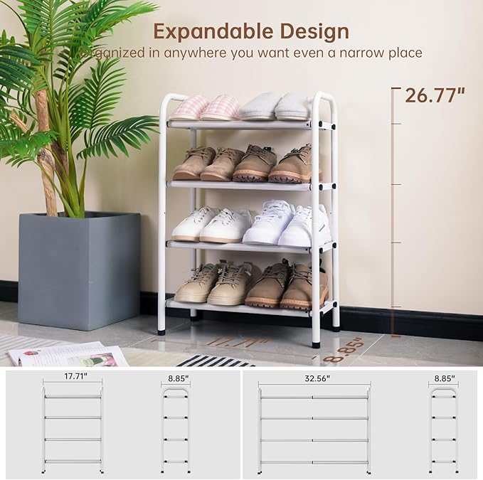 Gonfoam Shoe Rack for Closet, Expandable Shoe Organizer Storage Shelf, Adjustable Metal Free Standing Small Closet Shoe Rack for Entryway, Doorway (4-Tier Black)