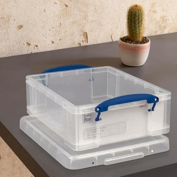 Really Useful Box Stackable 8.1 Liter Plastic Storage Container Bin with Snap Lid & Built-in Clip Lock Handles for Home & Office Organization (5 Pack)