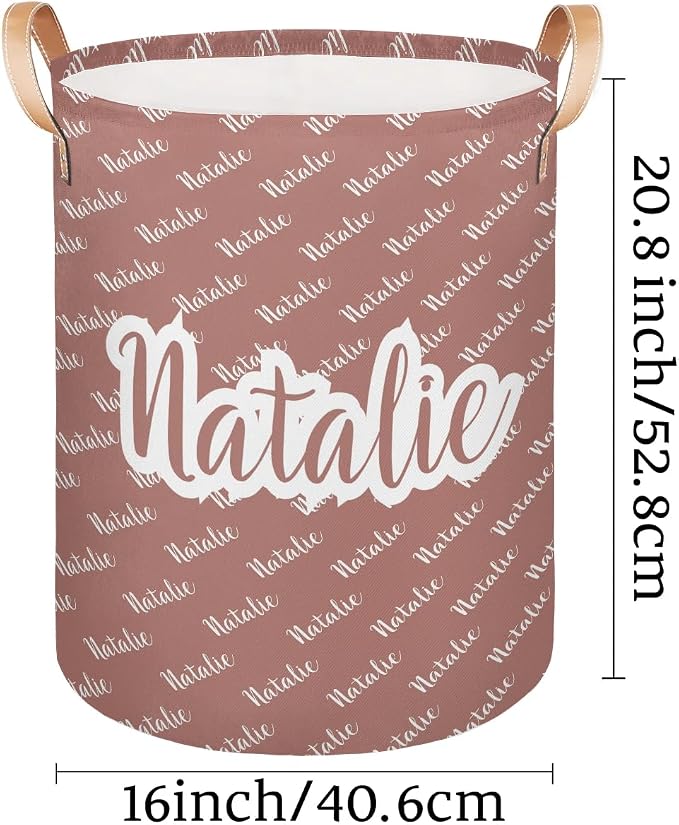 Personalized Laundry Basket, Custom Gift Laundry Hamper, Collapsible Nursery Waterproof Laundry Baskets, Dirty Clothes Toy Hamper with Handles Name Brown