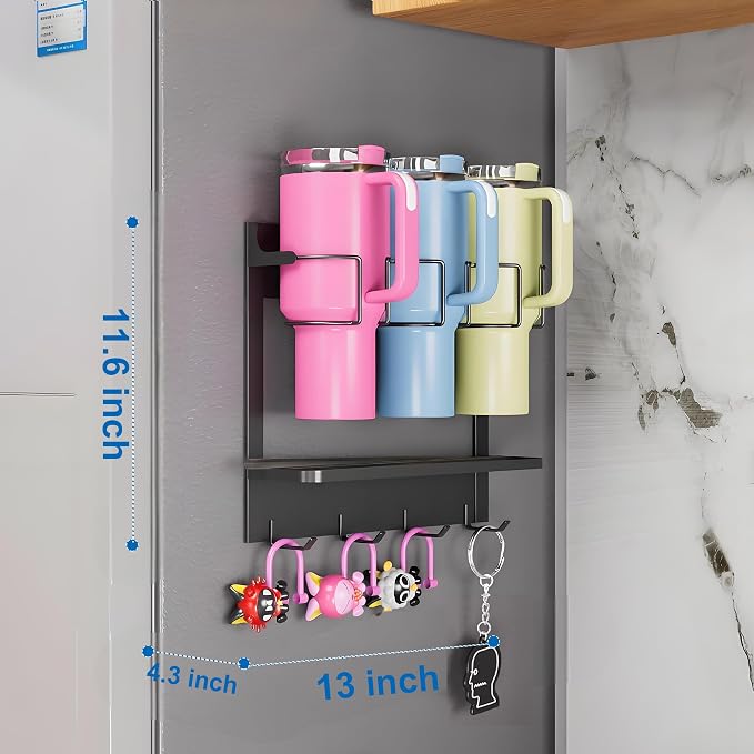 EASTTOWEST Magnetic Cup Storage Organizer Holder for Stanley 30/40 oz Tumbler,Strong Magnetic Rack for Fridge(Black, 3CUPS)