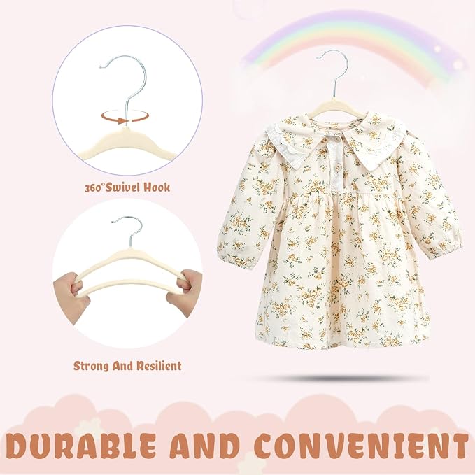 BAGAIL 50 Pack Kids Velvet Hangers 11 Inches Children's Clothes Hangers Non-Slip Baby Hangers for Infant/Toddler (Ivory)