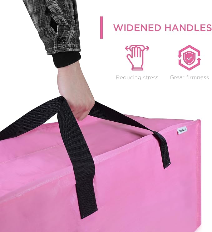 6 Pack Extra Large Moving Bags with Zippers, Backpack Straps & Reinforced Handles, Heavy Duty Storage Bags for Clothes, Moving, Space Saving, Pink