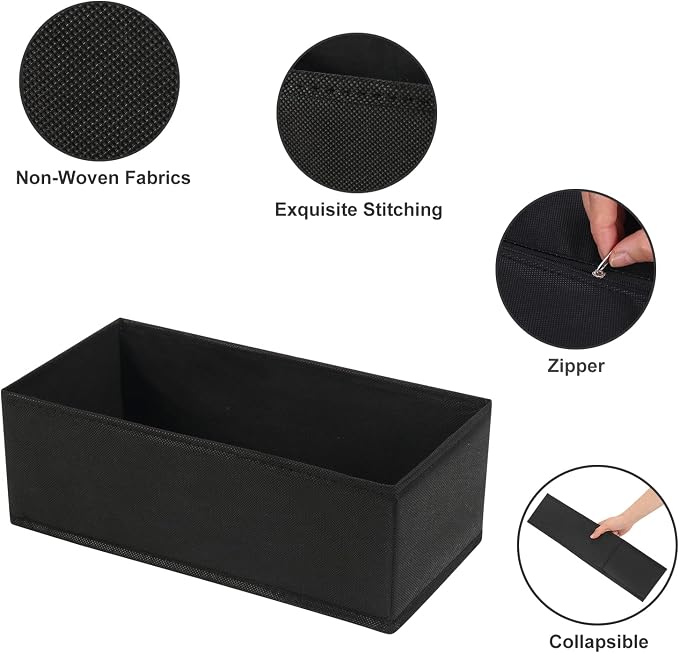 6 Pack Dresser Organizers - Drawer Organizers for Clothing & Baby, Woven-Fabric Storage Drawers (Black