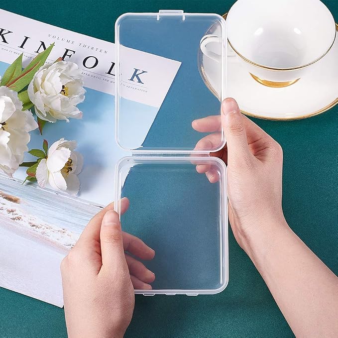 BENECREAT 10 Packs 3.7x4.7x1.1" Clear Rectangle Plastic Storage Box Bead Storage Containers with Lids for Cards, Clips and Other Craft Accessories