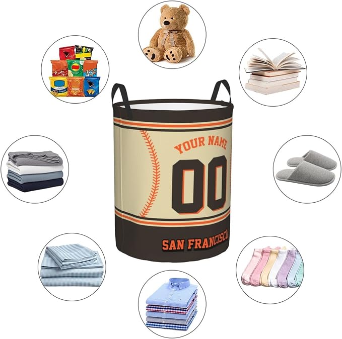 Custom San Francisco Laundry Hamper Personalized Laundry Basket Customized Name And Number Collapsible Storage Basket for Bedroom Bathroom Living Room Baseball Fan Gifts