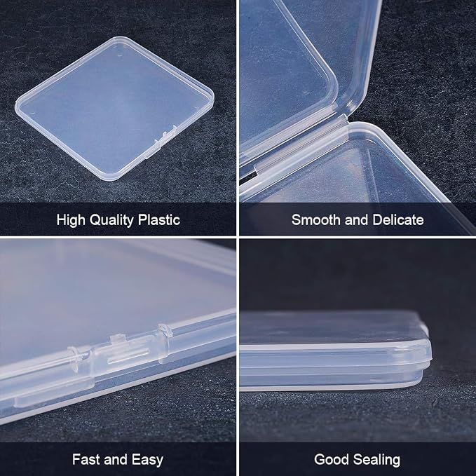 BENECREAT 6 Pack 4.9x4.4x0.43 Inches Rectangle Clear Plastic Bead Storage Containers Box Drawer Organizers with Lid for Beads Cards and Other Craft Accessories