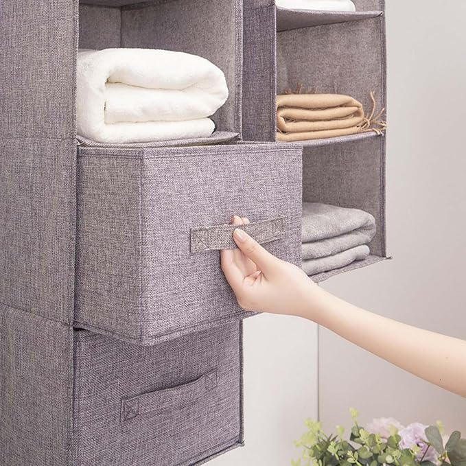 Closet Organizers and Storage System Wardrobe Collapsible Hanging Shelves Basket for Baby Clothes Dress Up Sweater College Dorm Essentials Bedroom Accessories Apartment for Guys Best (Grey 4 Cubes)