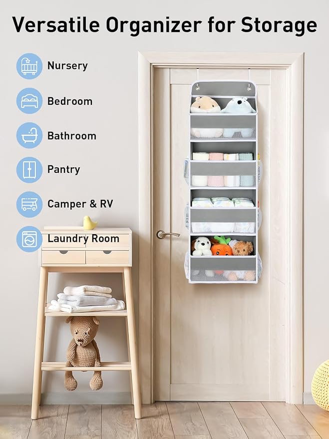 Yecaye 1 Pack Over the Door Organizer, 35.2lbs Load Toy Stuffed Animal Storage, Swing-proof Hanging Bathroom Organizers and Storage for Nursery Newborn Baby Essential Stuff Dorm Room Essentials