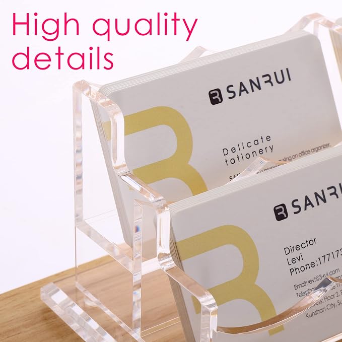SANRUI Acrylic Business Card Display Holder for Desk, Clear Multiple Desktop Business Card Stand Organizer Storage, for Exhibition, Home, Office,2 Tier 6 Pocket, 360 Card Capacity