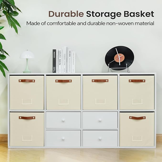 FinishingBo 6-Pack Storage Cubes with Handles & Label Holders Basket, Closet Cube Home Organizer Bins(Beige, 13 x 13 x 13 inch)