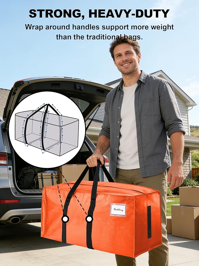HOMESURE Supports 200lbs Heavy Duty Moving Bags - Strong Zipper & Wrap-Around Handles - Water-Resistant Storage Totes, Durable Alternative to Moving Boxes- 40 Pack -Multi-Color System for Easy Sorting