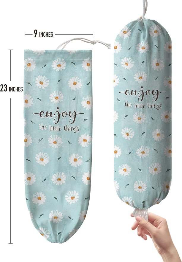 Hglian Daisy Grocery Bag Holder Flowers Plastic Bag Holder Storage Organizer,Daisy Kitchen Décor-Blue Extra Large