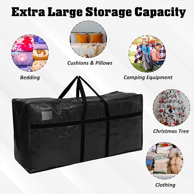 6 Pcs 96 Gallon Extra Large Moving Bags Heavy Duty Storage Bag with Strong Zipper Handle Foldable XXL Jumbo Storage Tote Packing Moving Box for College Dorm Travel Cloth Duffle (Black)