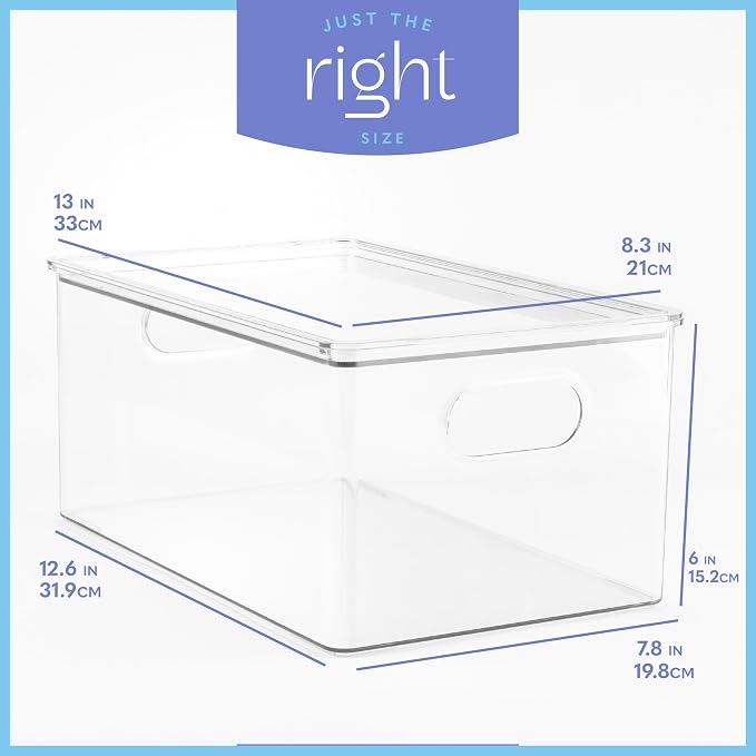 primebox Plastic Clear Stackable Storage Bins with Lids. Great for Pantry or Kitchen Organization. Fridge Organization Containers. Cabinet, Bathroom Organizer. 4 Pack