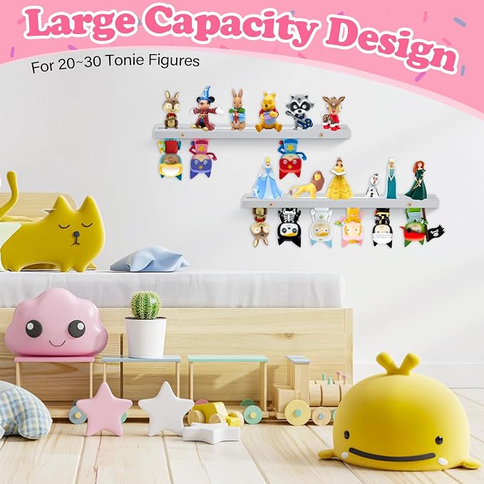 for Tonies Box Shelf Storage Magnetic Wall Mounted Set of 2, Compatible with Tonies Characters Figures Player Character for Children Room (Gray)