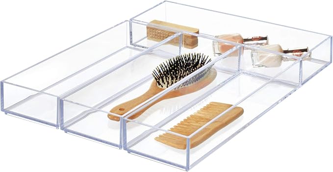 iDesign Plastic Drawer Organizer, 4" x 12" x 2", Clear | Storage Container, For Silverware, Utensils, Kitchen Gadgets, For Pantry, Cabinets, Countertops
