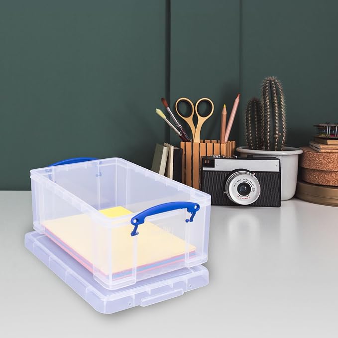Really Useful Box Stackable 9 Liter Plastic Storage Container Bin with Snap Lid and Built-in Clip Lock Handles for Home & Office Organization (3 Pack)