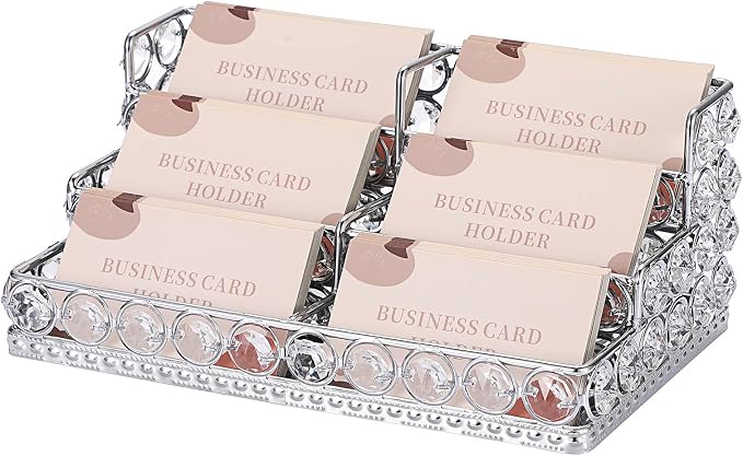 Hipiwe Crystal Business Card Holder Business Card Display Stand 3 Tiers Name Card Storage Organizer with 6 Slots Office Desktop Exhibition
