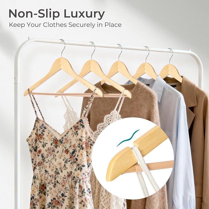HOUSE DAY Premium Wooden Hangers 30 Pack - Heavy Duty & Durable Coat Hanger | Natural Wood Suit Hangers, 360° Swivel Hook & Pant Bar, Ideal for Jackets, Dresses, Shirts, Perfect for Closet Organization