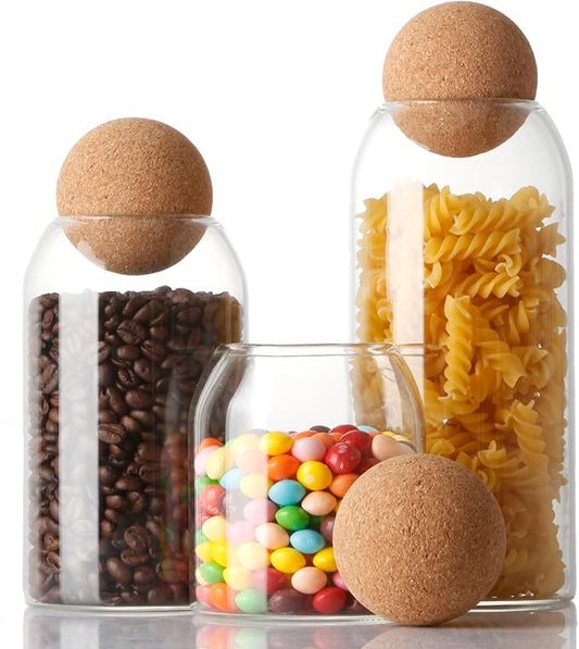 NUTRIUPS Storage Glass Jar Set Food Storage Tank With Wooden Lid 500 ML,800ML,1200ML