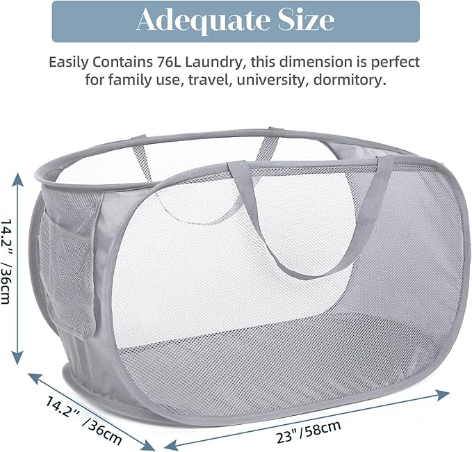6 Pcs Durable Collapsible Laundry Baskets, Foldable Laundry Basket Large Opening, Pop Up Laundry Hamper with Pocket, Clothes Hamper with Handles for Laundry, Bathroom, Kids Room, Dorm or Trave