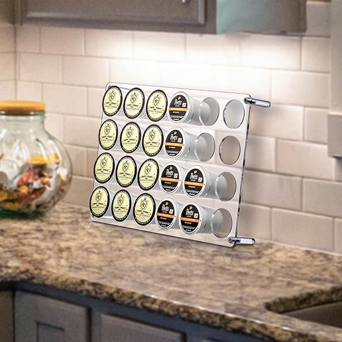 Amazing Abby 2-Pack 24-Slot Flat Acrylic Coffee Pod Holder, Large-Capacity Plastic Coffee Capsule Storage, BPA-Free and Shatter-Proof, Great for Use on Countertop or in Drawer, Up to 48 Keurig K-Cups