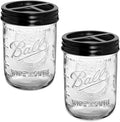 2Pcs Mason Jar Toothbrush Holder 16oz Glass with Rustproof Stainless Steel - Farmhouse Décor Bathroom Toothbrush Holder（Black）