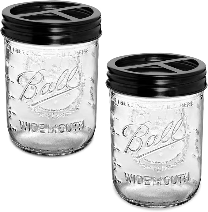 2Pcs Mason Jar Toothbrush Holder 16oz Glass with Rustproof Stainless Steel - Farmhouse Décor Bathroom Toothbrush Holder（Black）