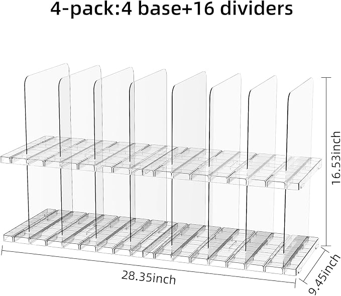 JOYZAN Stackable Purse Organizer for Closet, Adjustable Shelf Dividers for Closet Organizer Clear Acrylic Closet Purse Organizer Detachable Handbag Storage Separator Dividers for Home, Office - 4 Pack