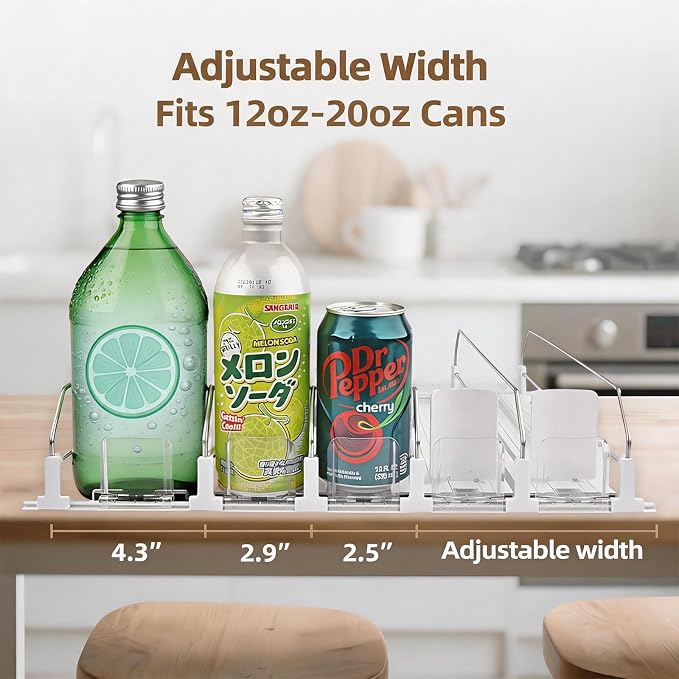 HIYOHIYO 5 Row Automatic Drink Organizer for Fridge, Holds up to 25 Cans | Depth 15" | Adjustable Width | Auto Push Soda Can Dispenser For Refrigerator Supermarket Shelf Storage