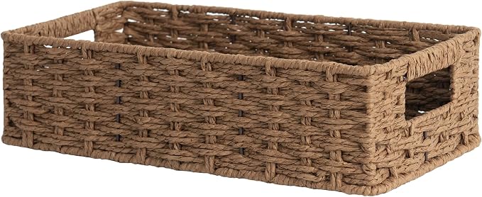 StorageWorks Toilet Tank Tray, Brown Round Paper Rope Bathroom Baskets for Organizing, Toilet Tank Basket, Toilets Organizer with Built-in Handles, 14 ¼"L x 6 ¾"W x 3 ¾"H, 1 Pack