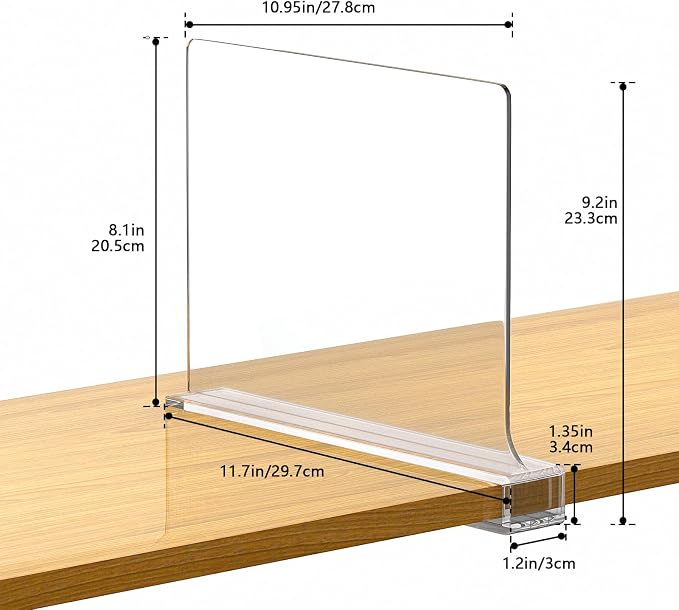 12 PCS Shelf Dividers for Closet Organization Acrylic Clear Closet Shelf Divider for Wooden Shelving Suitable for Wooden or Vertical Shelves Or Bedroom, Kitchen and Office