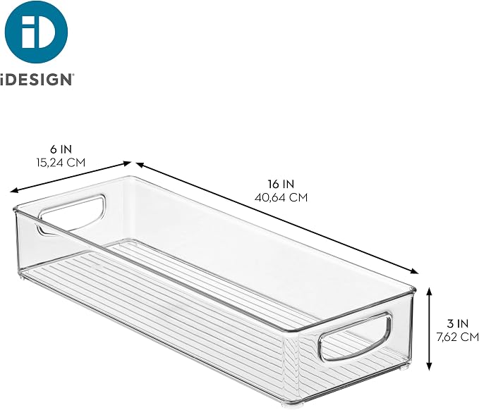 iDesign Slim Extra Long Clear Storage Bin, 4-Pack | Narrow, Stackable, Kitchen or Pantry Organizer