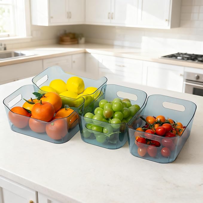 Tiawudi 8 Pack Plastic Storage Bins, Clear Pantry Organizers and Storage Containers, Multi-Use Organizer Bins for Kitchen, Bathroom, Office, Shelf, Fridge, Home Edit and Cabinet Organizers
