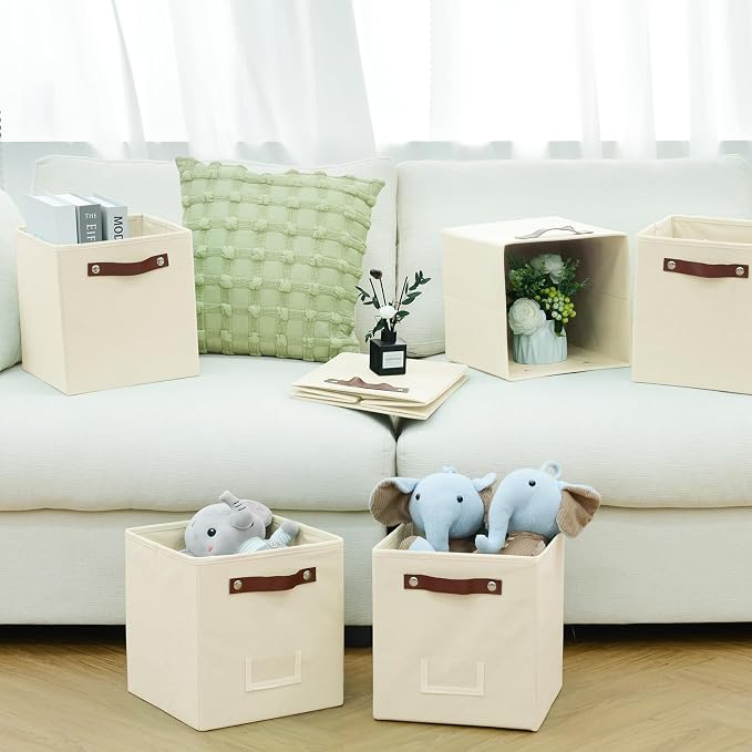 FinishingBo 6-Pack Storage Cubes with Handles & Label Holders Basket, Closet Cube Home Organizer Bins(Beige, 10.5*10.5*11 inch)