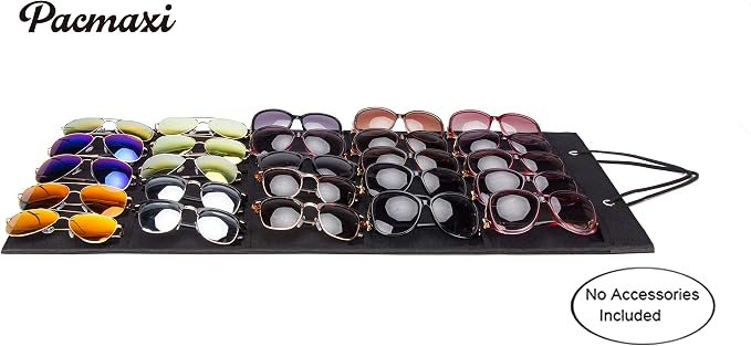 PACMAXI Sunglasses Storage Organizer, Wall Pocket Mounted by Sunglasses, Hanging Eyeglasses Storage Holder, Eyewear Display. (black, 25 Slot)