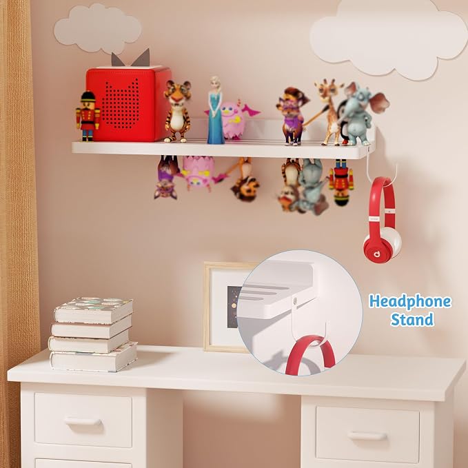 for Tonies Shelf Magnetic - Tonies Figure Organizer for Kids Room, Wooden Magnetic Display Shelf for Tonies Box Holder, Wall Floating Shelves Toy Storage Compatible Charging Station(1 Tier, White)