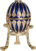 Blue Faberge Egg Trinket Box Jewelry Box Hand Painted Decorative Box with Hinged Lid Ring Earring Holder Easter Egg Collectible