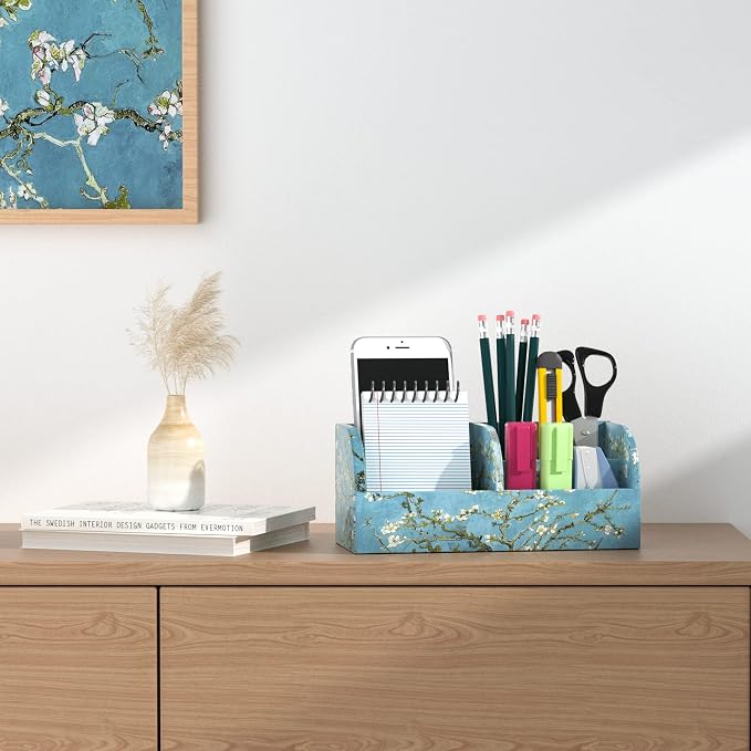 PU Leather Supply Organizer,Remote Control Holder Multifunctional Office Stationery Storage Box Organizer,Pencil Holders Organizers Table Top Desktop Desk Accessories(1-Peach Blossom)