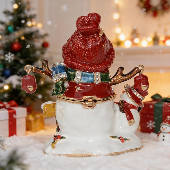 Christmas Ornament Trinket Box Jewelry Box Hand Painted Decorative Box with Hinged Lid Ring Earring Holder Holiday Figurine Collectible