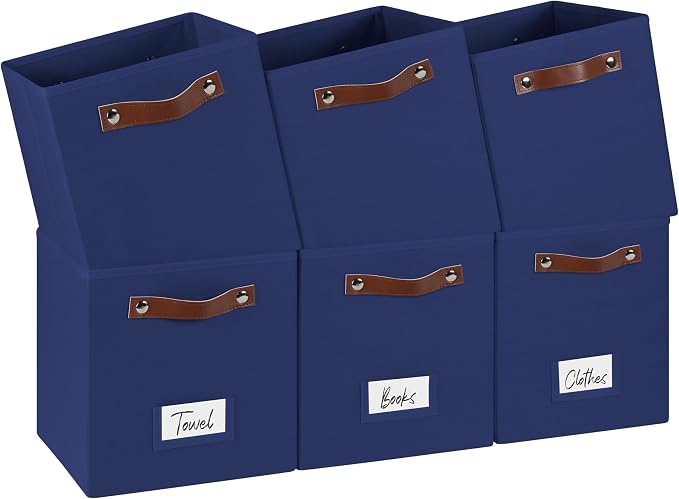 FinishingBo 6-Pack Storage Cubes with Handles & Label Holders Basket, Closet Cube Home Organizer Bins(Blue, 10.5*10.5*11 inch)