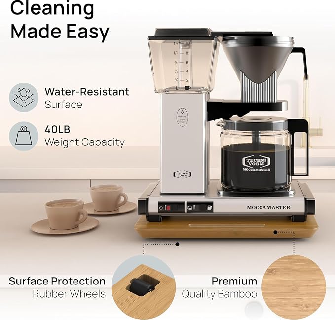 Ibyx Elegant Appliance Slider - Sliding Tray for Coffee Maker & Heavy Kitchen Appliances, Easy Slide, Made of Premium Bamboo, Space-Saving Kitchen Organizer, 40 lb Capacity, Natural - 13 x 10.5 Inch