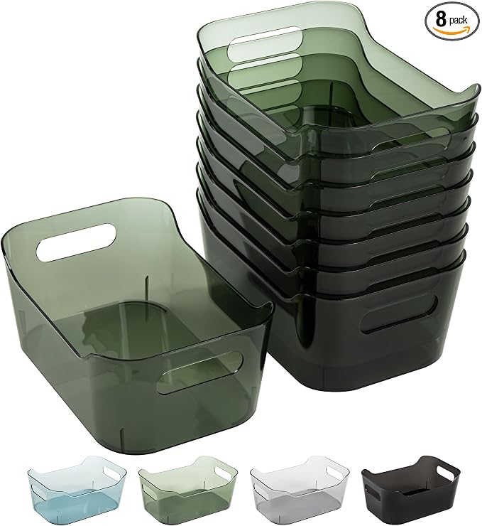 Tiawudi 8 Pack Plastic Storage Bins, Clear Pantry Organizers and Storage Containers, Multi-Use Organizer Bins for Kitchen, Bathroom, Office, Shelf, Fridge, Home Edit and Cabinet Organizers