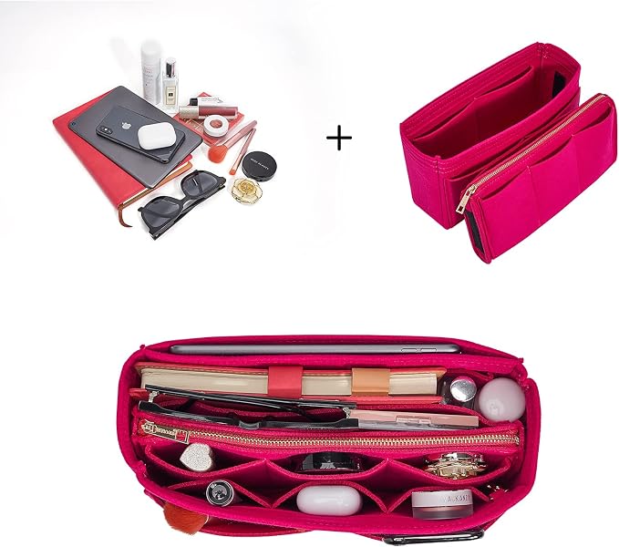 Vercord Felt Organizer Insert For Purse Handbag Tote Bag In Bag Inside Shaper Divider Neo Rose Slender Medium