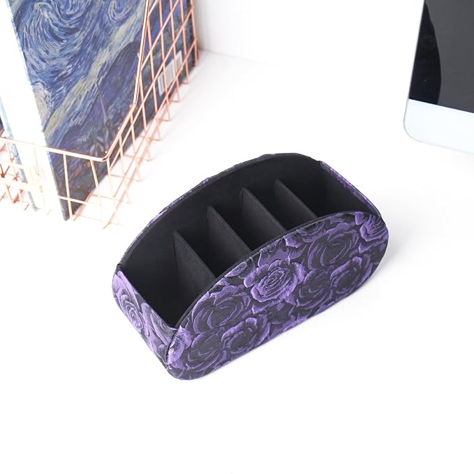 Remote Control Holder, PU Leather Remote Caddy Desktop Organizer with 5 Spacious Compartments for TV Remotes/Media Controllers/Office Supplies (1-3D Rose Purple