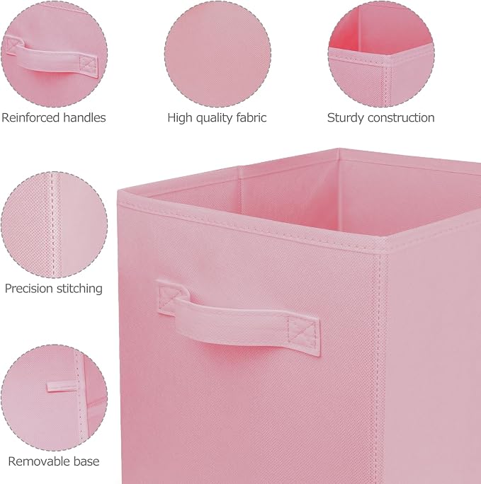 2 Pcs Storage Cubes, 10.5 Inch Collapsible Storage Bins, Fabric Foldable Bins for Organization, Durable Storage Bins for Closet, Shelves, Offices (Pink)